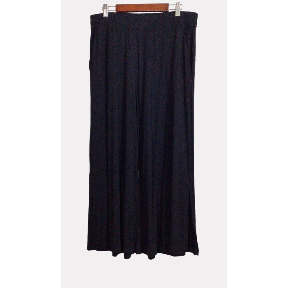 Classic Black Wide Leg EILEEN FISHER Jersey Knit Tencel Crop Pants w/Slits Sz M